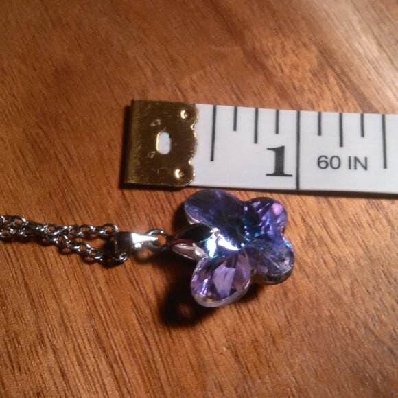 Mystic Color Crystal Brass Butterfly Pendant Stainless Steel Necklace - Picture 6 of 12